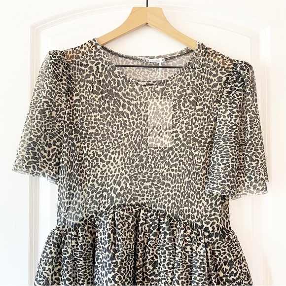 ZARA Leopard Print Tiered Tulle Mini Dress NWT - Picture 5 of 12
